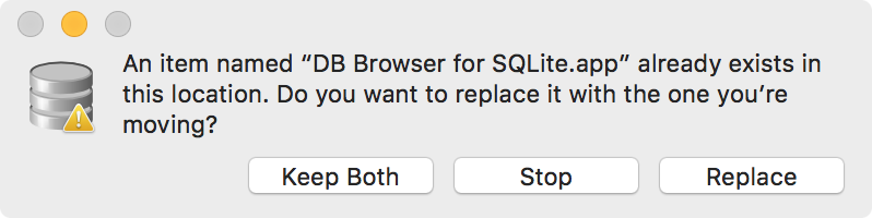 DB Brwoser for SQLite.app - keep, stop,
or replace