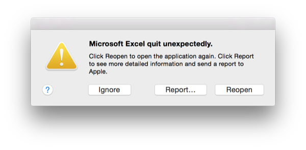 Microsoft Excel quit unexpectedly