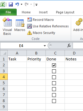Excel Checkbox Checked