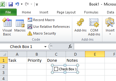Excel - Checkbox inserted in cell