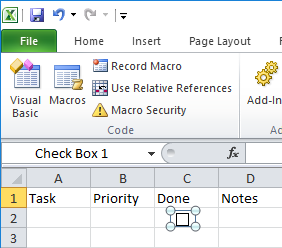 Excel - Checkbox placed in cell