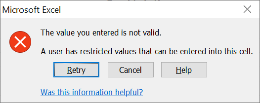 Invalid entry error message