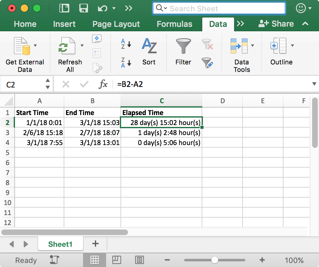 Excel elapsed time