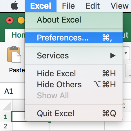 Excel - Select Preferences