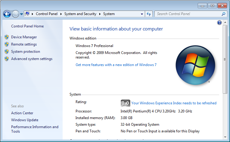 32-bit version of Windows 7